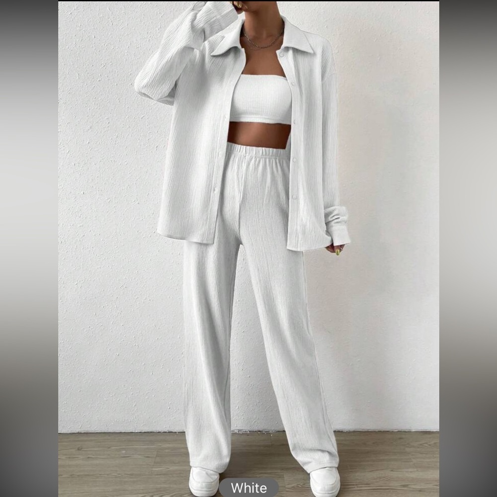 3 piece matching set — Tube Top & Button Front Tee & Pants - Picture 2 of 3